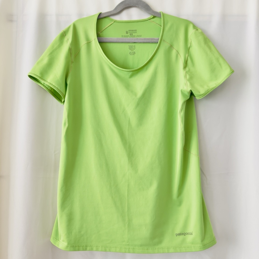 Patagonia Women's M Neon Lime Green Performance Running Tee Outdoor